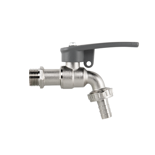AP Supplies Lever Tap Brass Nickle Plated 1/2" BSPM Inlet with Hose Barb and lock