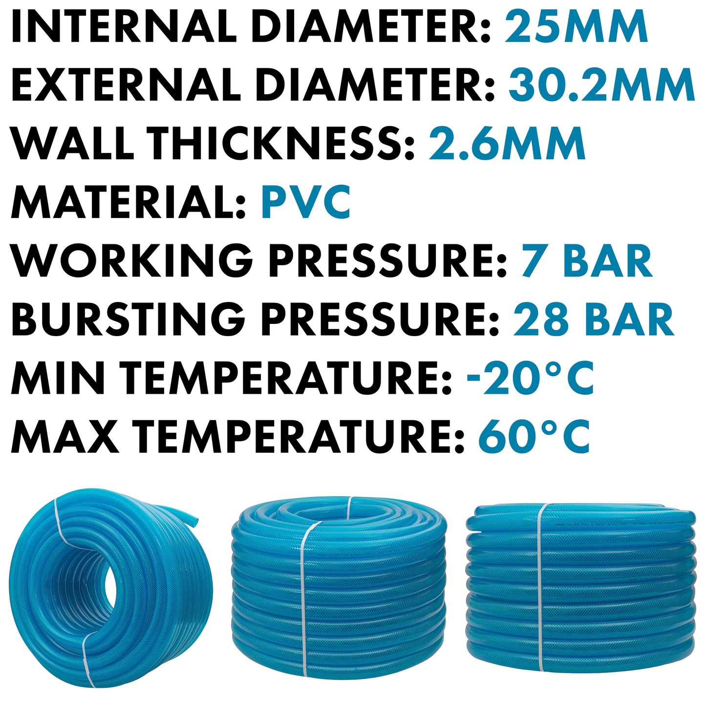 Braided Fuel Hose Blue Transparent PVC 25mm*2.6mm for Pipe and Water Fitting