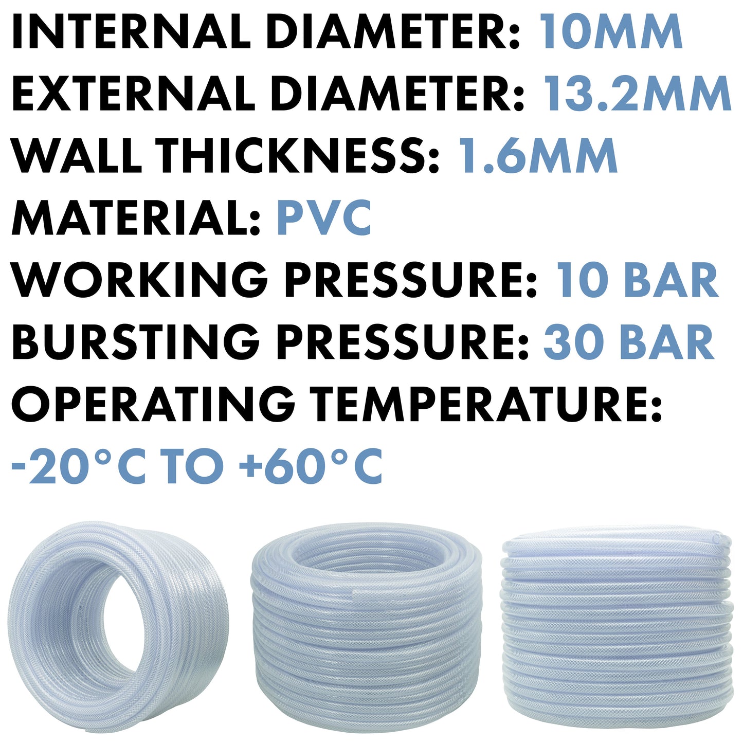 Clear Braided PVC Pipe 10mm*1.6mm Pipe and Water Fitting Garden Water Connector
