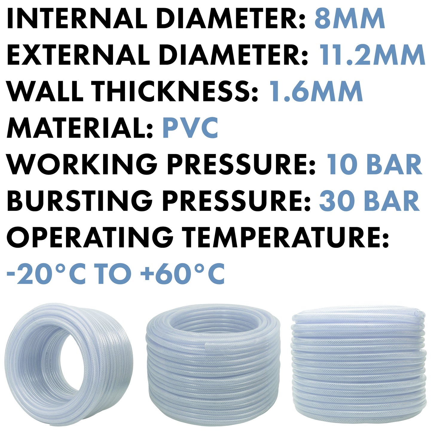 Clear Braided PVC Pipe 8mm*1.6mm Pipe and Water Fitting Garden Water Connector