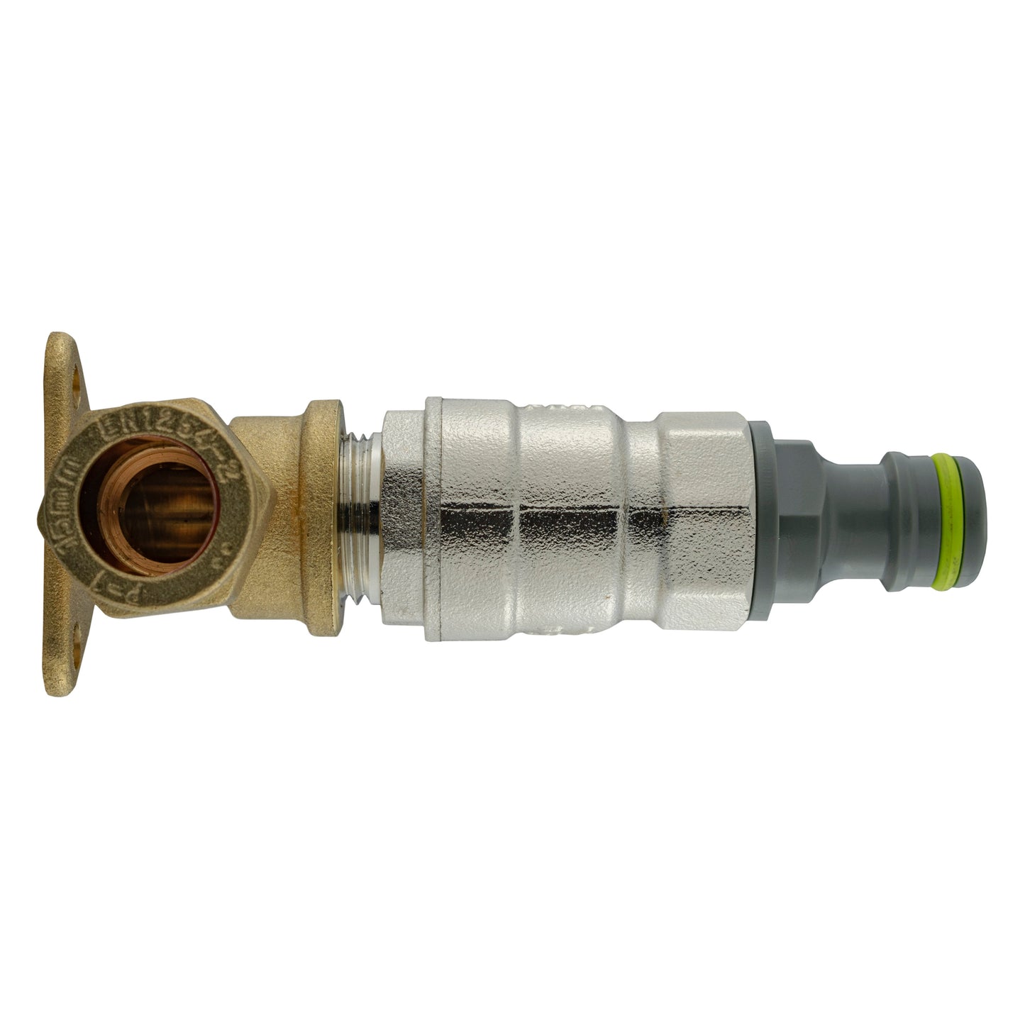 15mm Brass Wall Flange Kit with Bib Valve + Click Lock for Outdoor Watering Kit