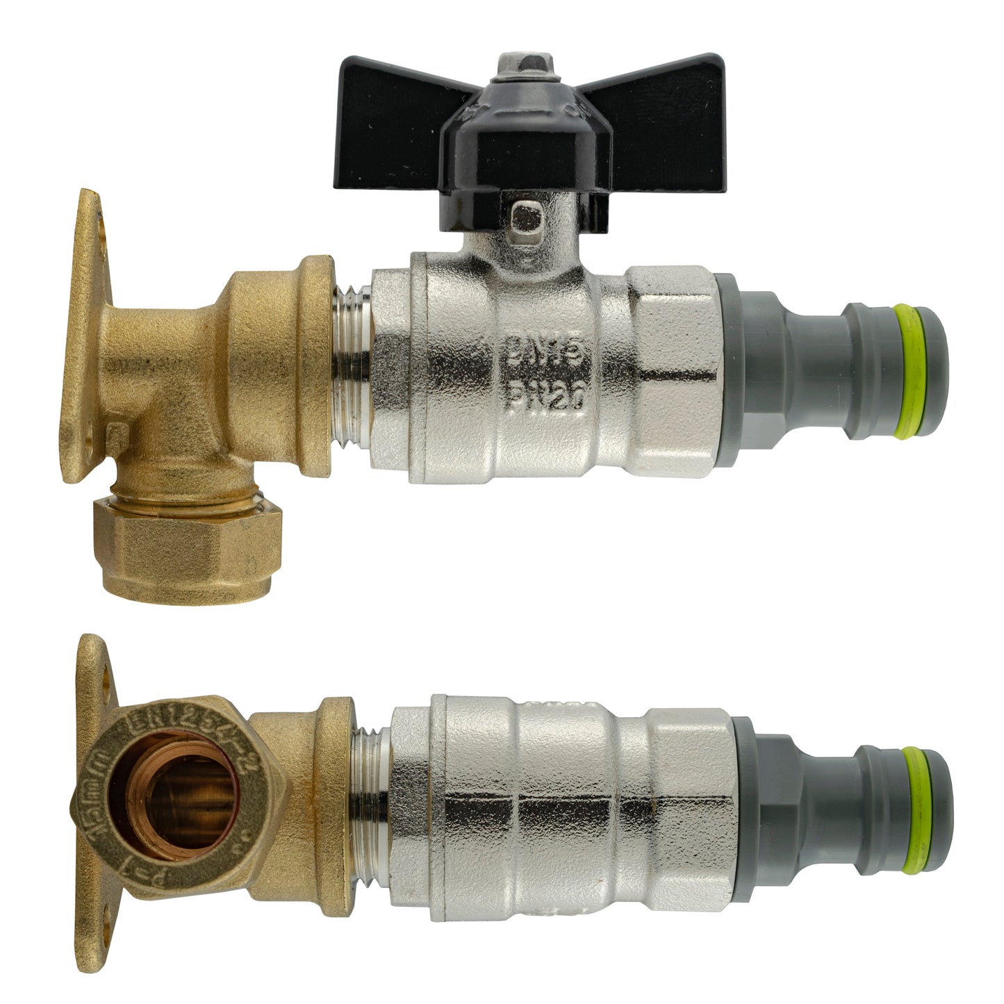 15mm Brass Wall Flange Kit with Bib Valve + Click Lock for Outdoor Watering Kit