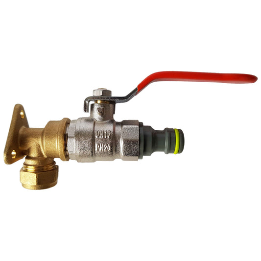 15mm Brass Wall Flange Kit with Lever Valve + Click Lock for Brass Water Fitting