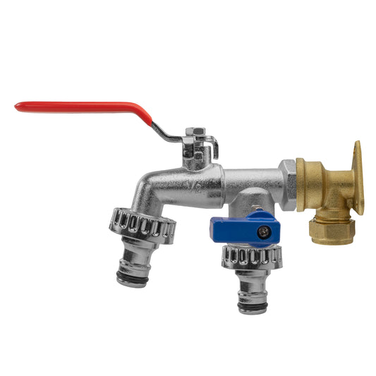 15mm Brass Wall Flange Kit with Double Lever Quick Connect Tap Hose Pipe Fitting