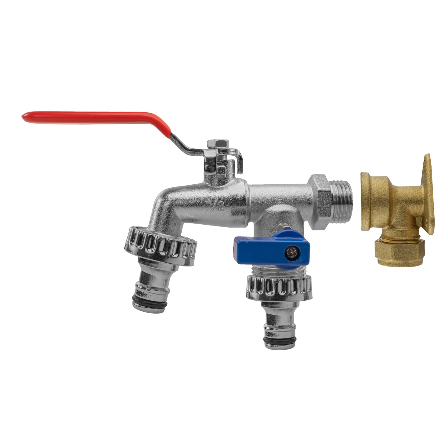 15mm Brass Wall Flange Kit with Double Lever Quick Connect Tap Hose Pipe Fitting