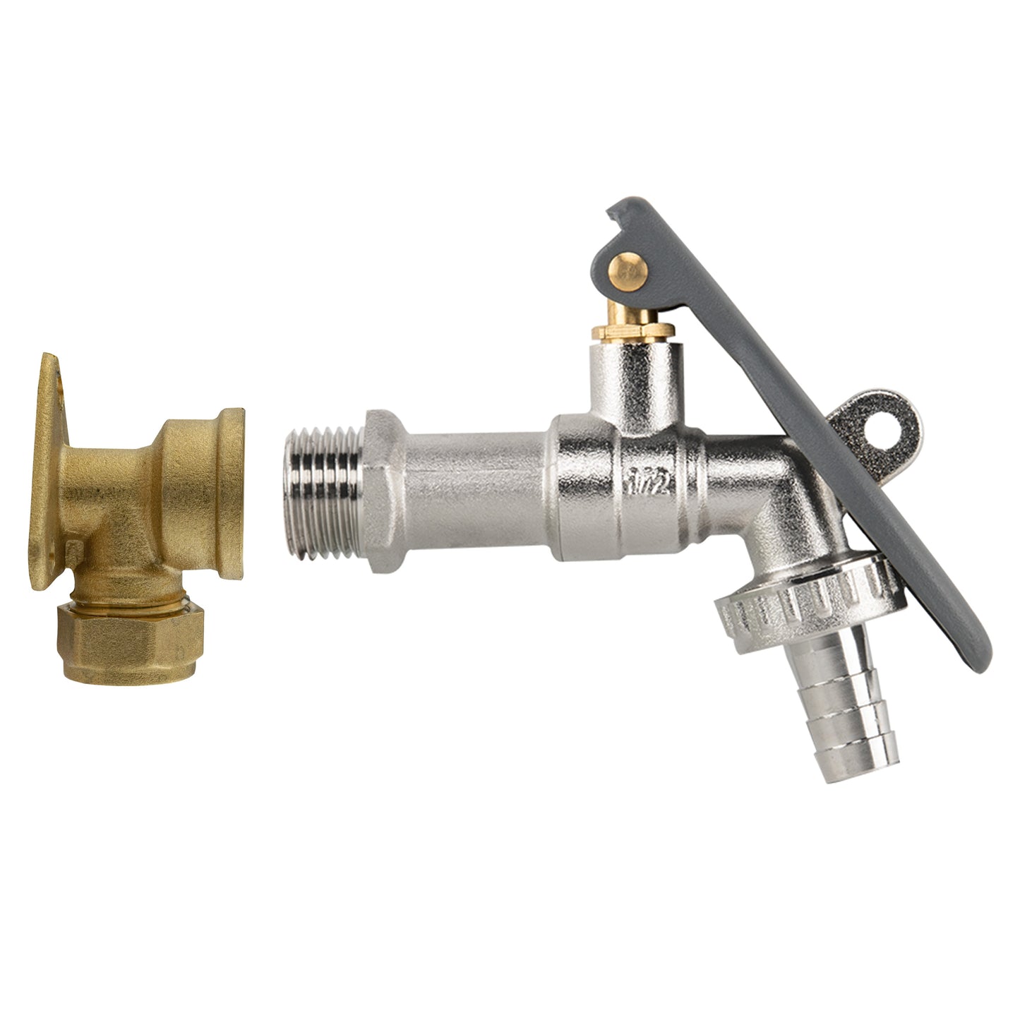 AP Supplies 15mm Brass Wall Flange Kit with Lever Tap Hose Barb and Lever Lock