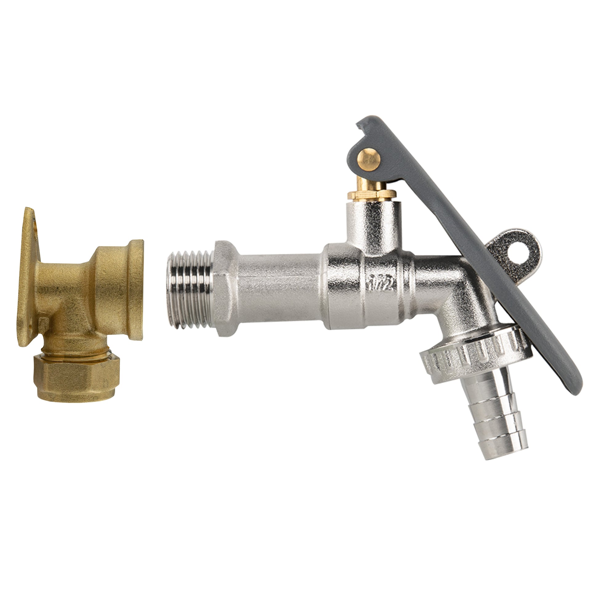 AP Supplies 15mm Brass Wall Flange Kit with Lever Tap Hose Barb and Lever Lock