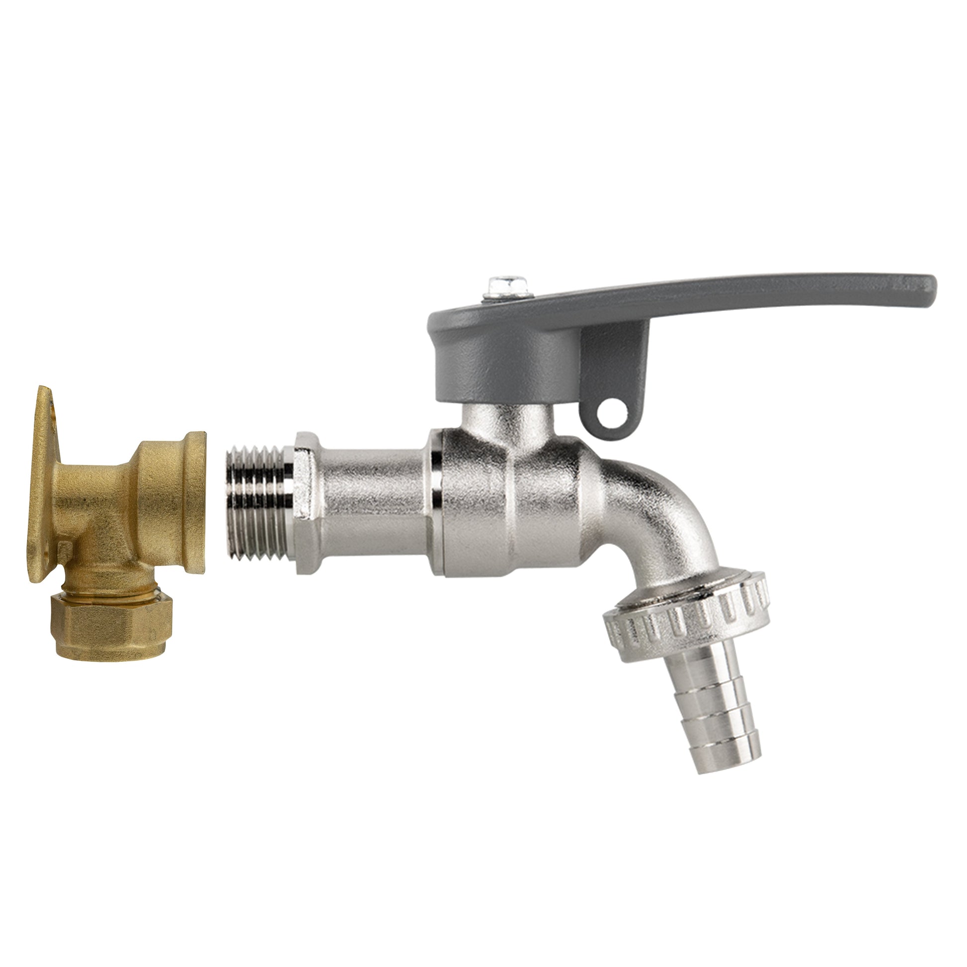 AP Supplies 15mm Brass Wall Flange Kit with Lever Tap with Hose Barb and Side Lock