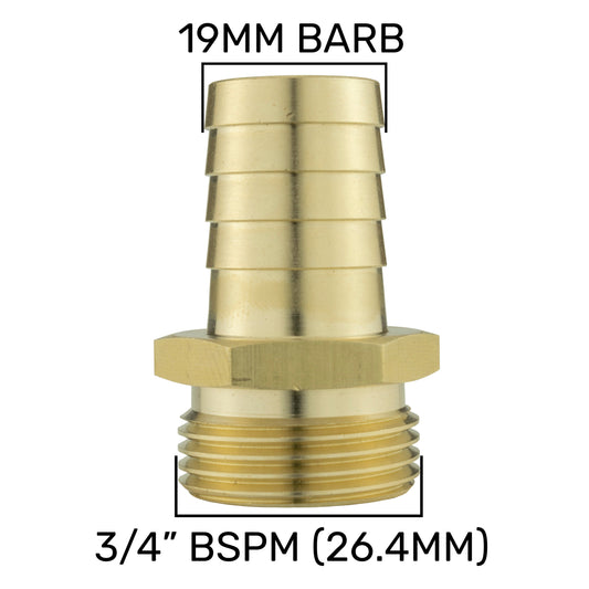 Brass Straight Joiner 19mm - 3/4in BSPM Hose Pipe Fitting DIY Workshop Accessory