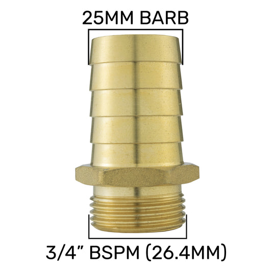 Brass Straight Joiner 25mm - 3/4in BSPM Hose Pipe Fitting DIY Workshop Accessory