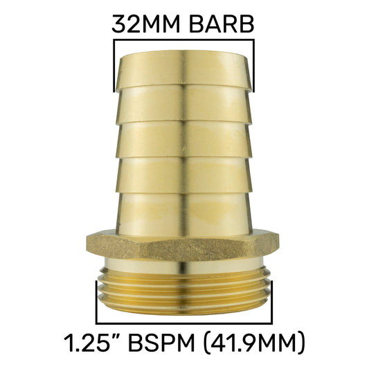 Brass Straight Joiner 32mm - 1.25in BSPM Garden Hose Pipe DIY Workshop Accessory