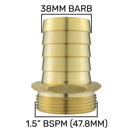 Brass Straight Joiner 38mm - 1.5in BSPM Hose Pipe Fitting DIY Workshop Accessory