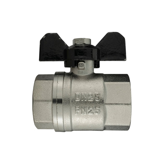 Brass Nickel-Plated Butterfly Valve 1in BSPF Water Connector Brass Water Fitting