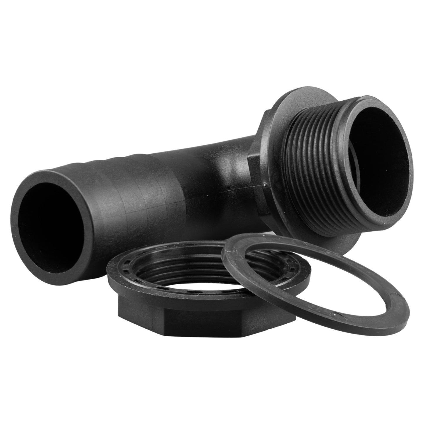 Tank Connector 90 Degree with Washer and Nut 2inBSPM - 2in Barb Garden Hose Pipe