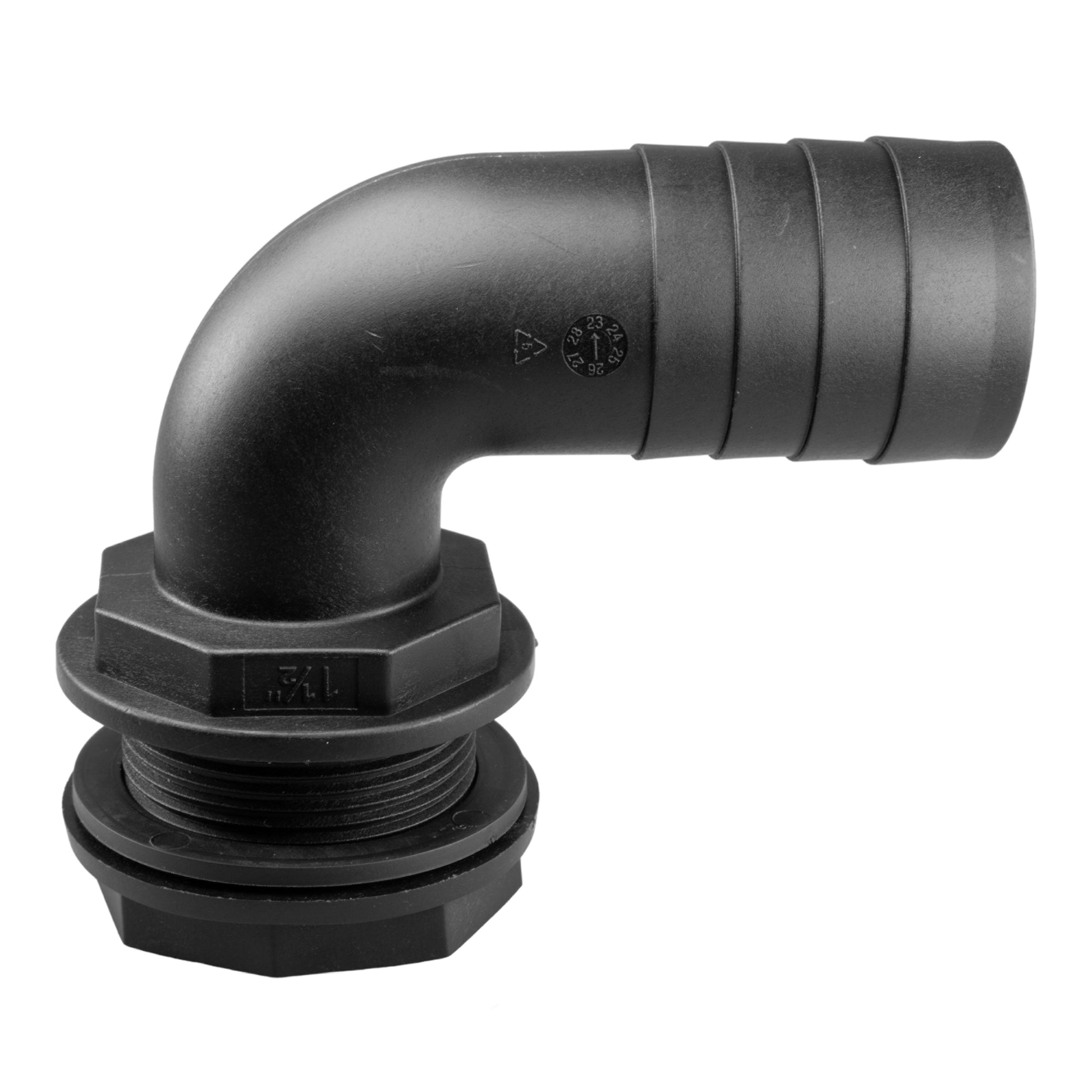 AP Supplies Tank Connector 90 Degree with Washer & Nut 1/2"BSPM - 1/2" Barb and Drill Bit