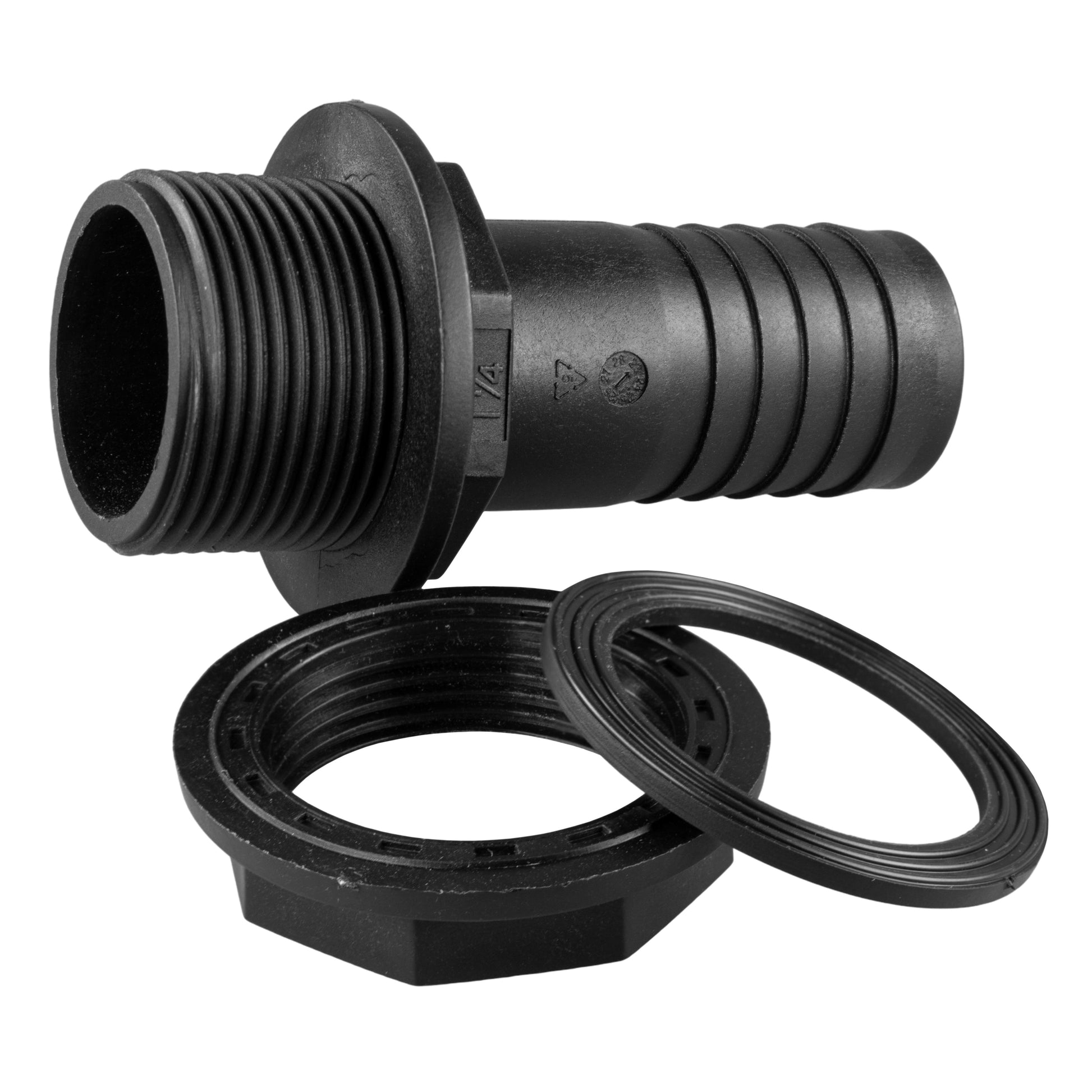 AP Supplies Tank Connector with Washer & Nut 1"BSPM - 1" Barb and Drill Bit