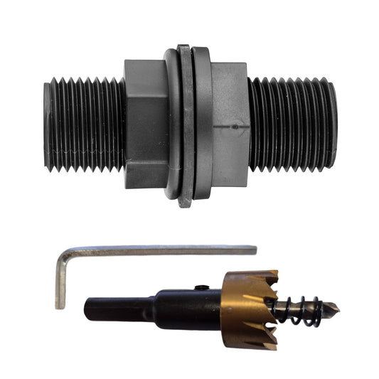 AP Supplies Tank Connector with Washer 1/2" BSPM and Drill Bit