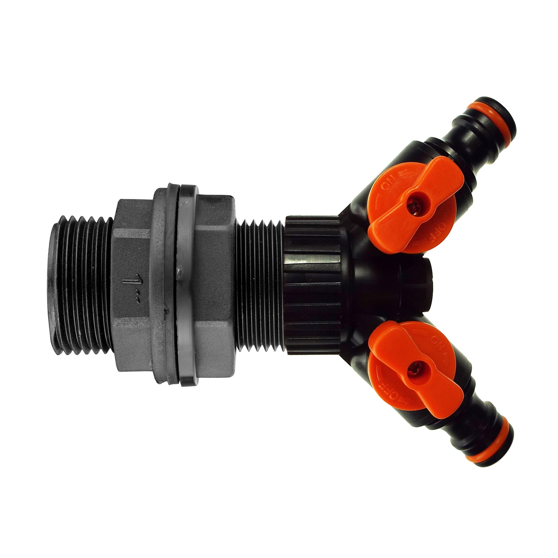 AP Supplies Water Butt 1” with Two Way Valved Splitter