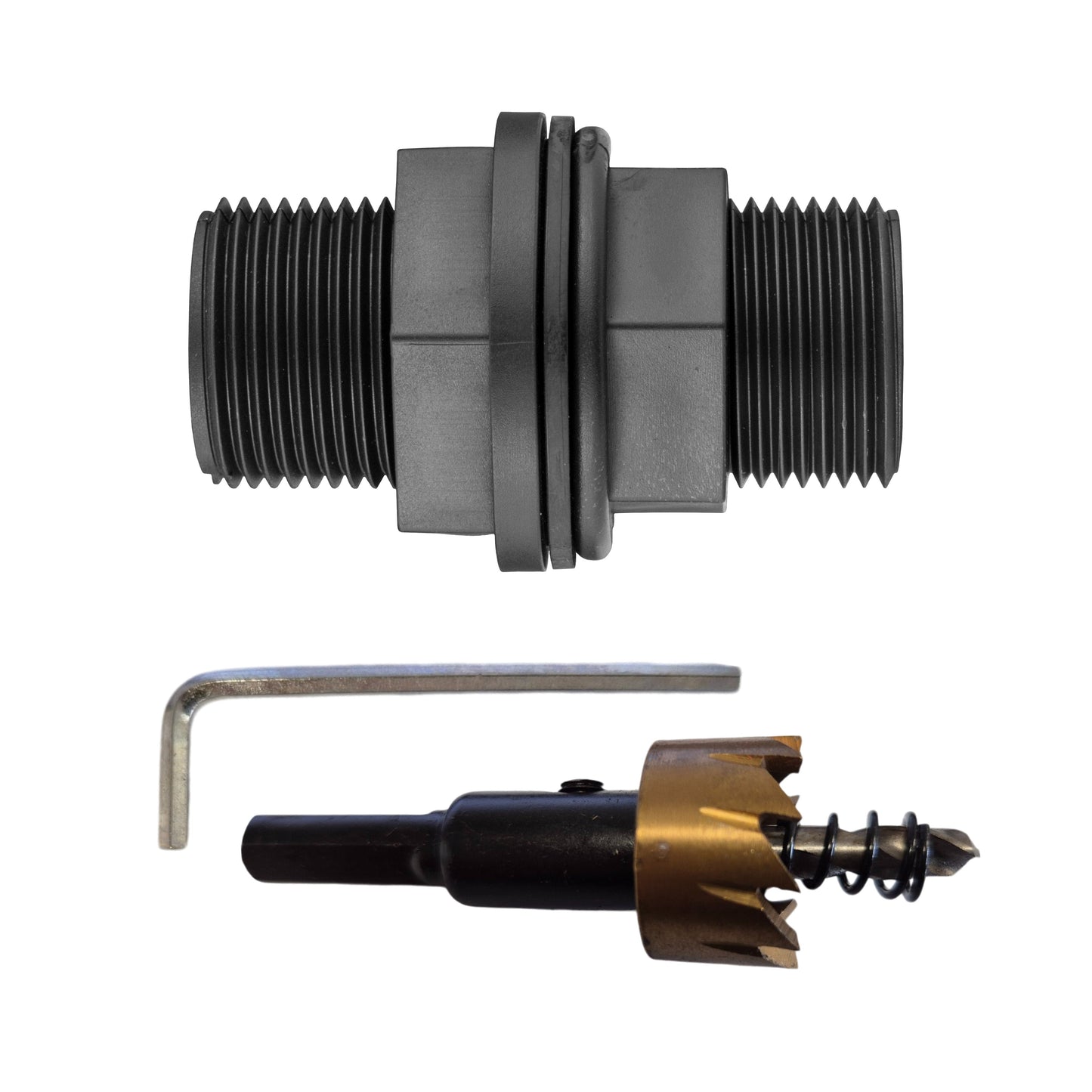 AP Supplies Tank Connector with Washer 3/4" BSPM and Drill Bit