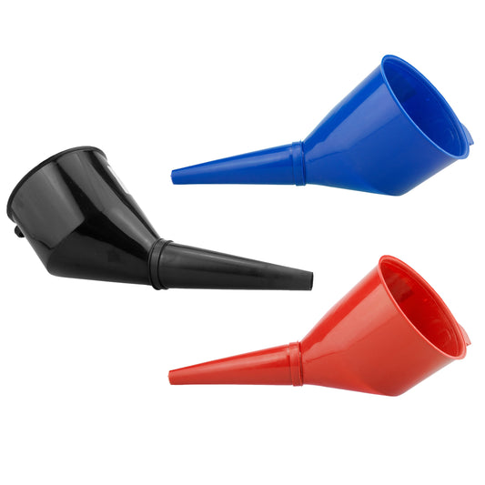 AP Supplies Angled Car Fuel Funnels with Filter (Black, Red & Blue)