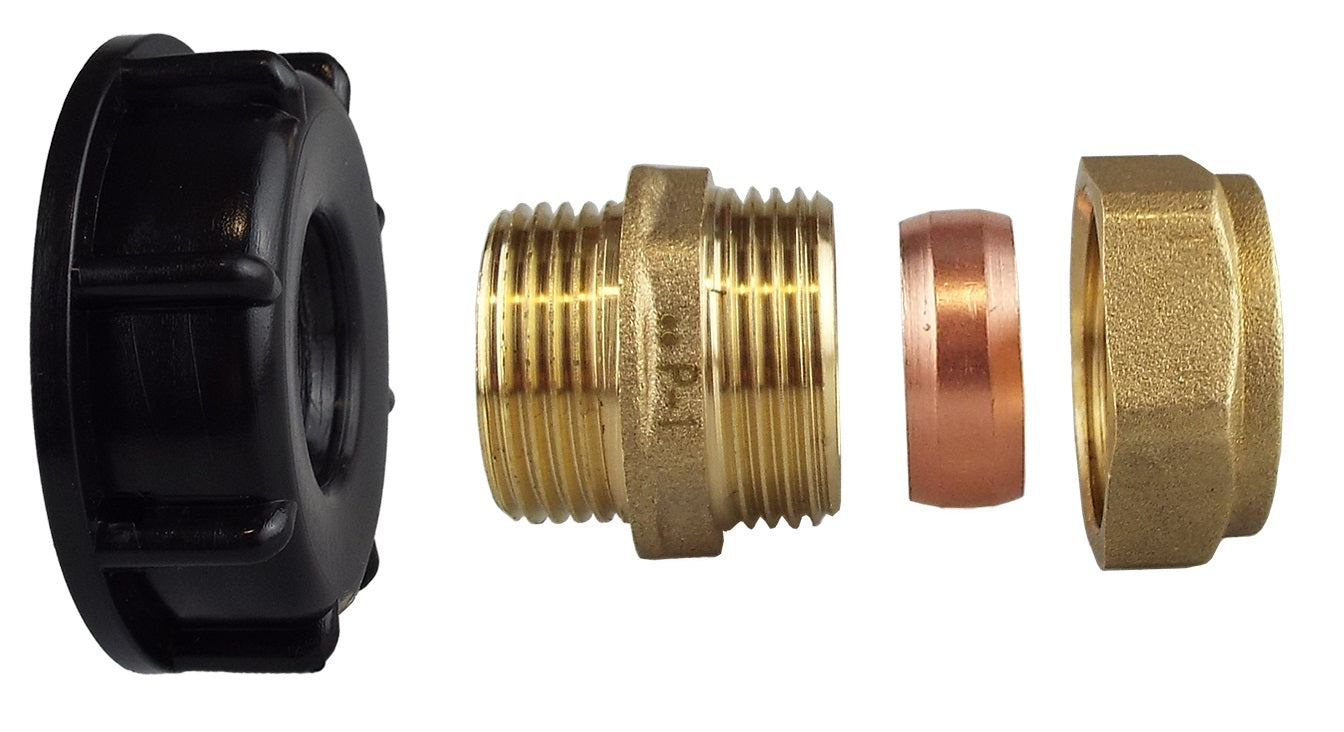 IBC 2 S60X6 Cap with Brass Compression Straight 1 BSP - 28mm for Water Connector
