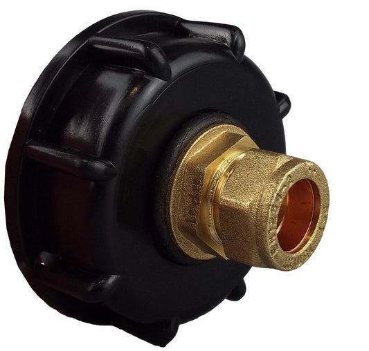 IBC 2 S60X6 Cap with Brass Compression Straight 1/2 BSP - 15mm Hose Pipe Fitting