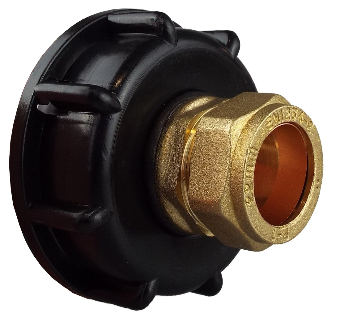 IBC 2 S60X6 Cap with Brass Compression Straight 3/4 BSP - 22mm Hose Pipe Fitting