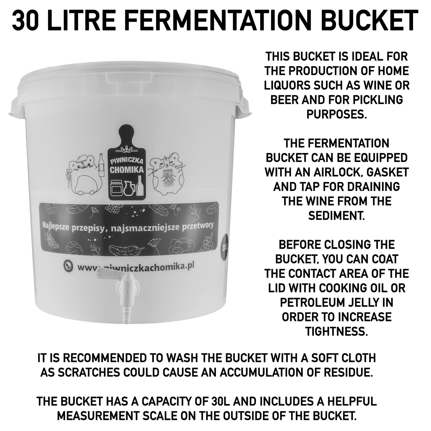 Home Brew Bucket 30L with Tap DIY Workshop Accessory Home and Garden Use