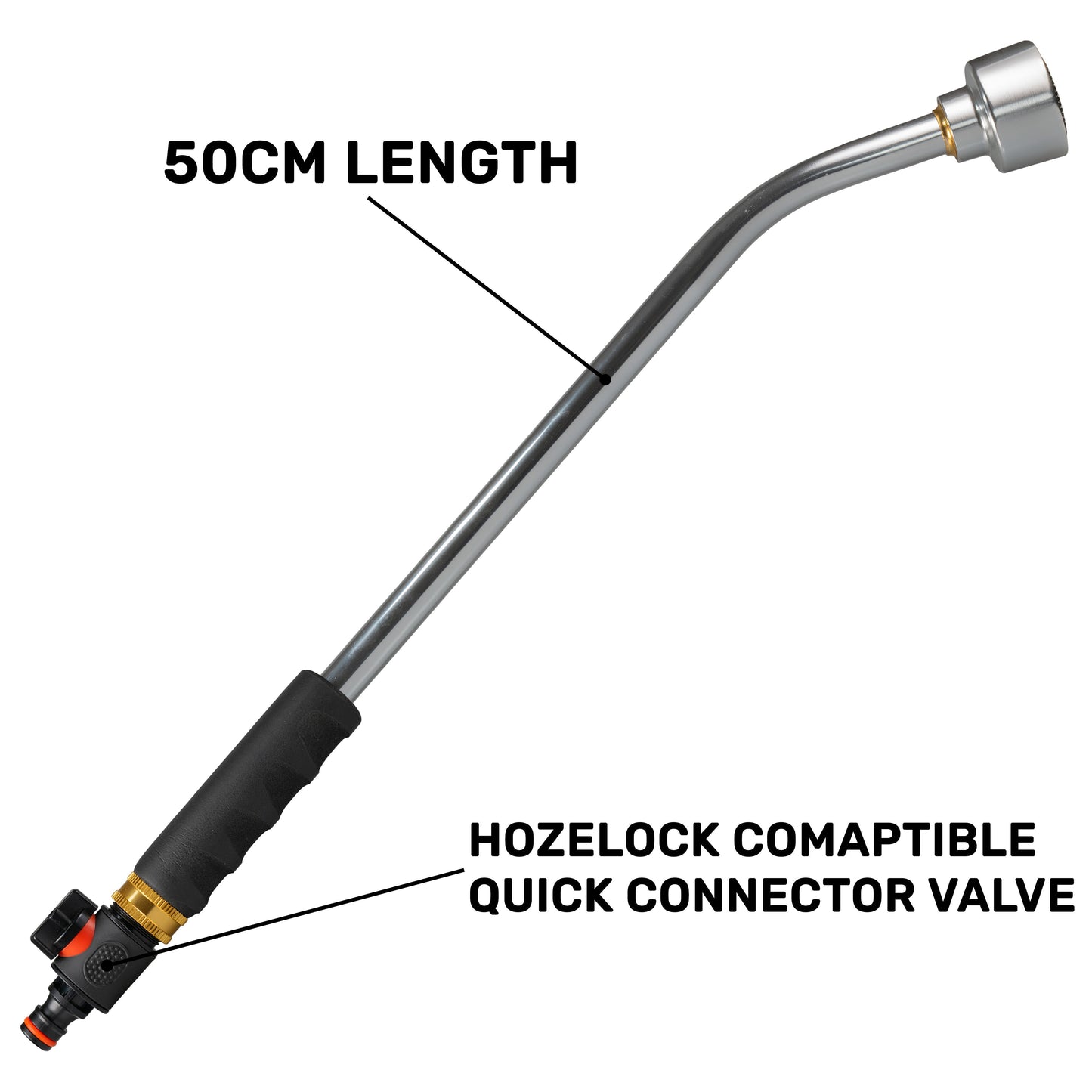 AP Supplies 50cm Garden Watering Lance with Quick Connect Valve (Black)
