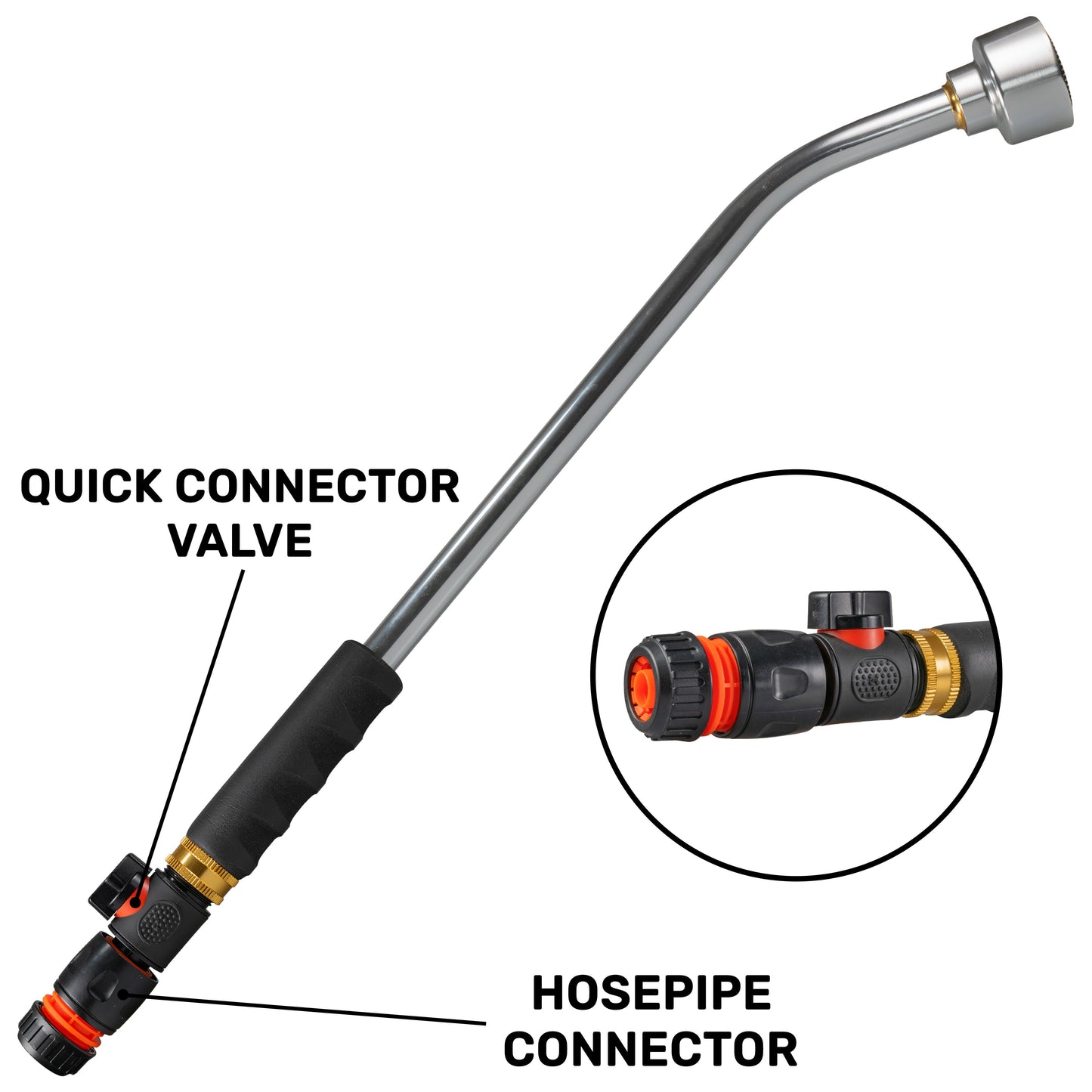 AP Supplies 50cm Garden Watering Lance with Quick Connect Valve (Black) and Hose Connector