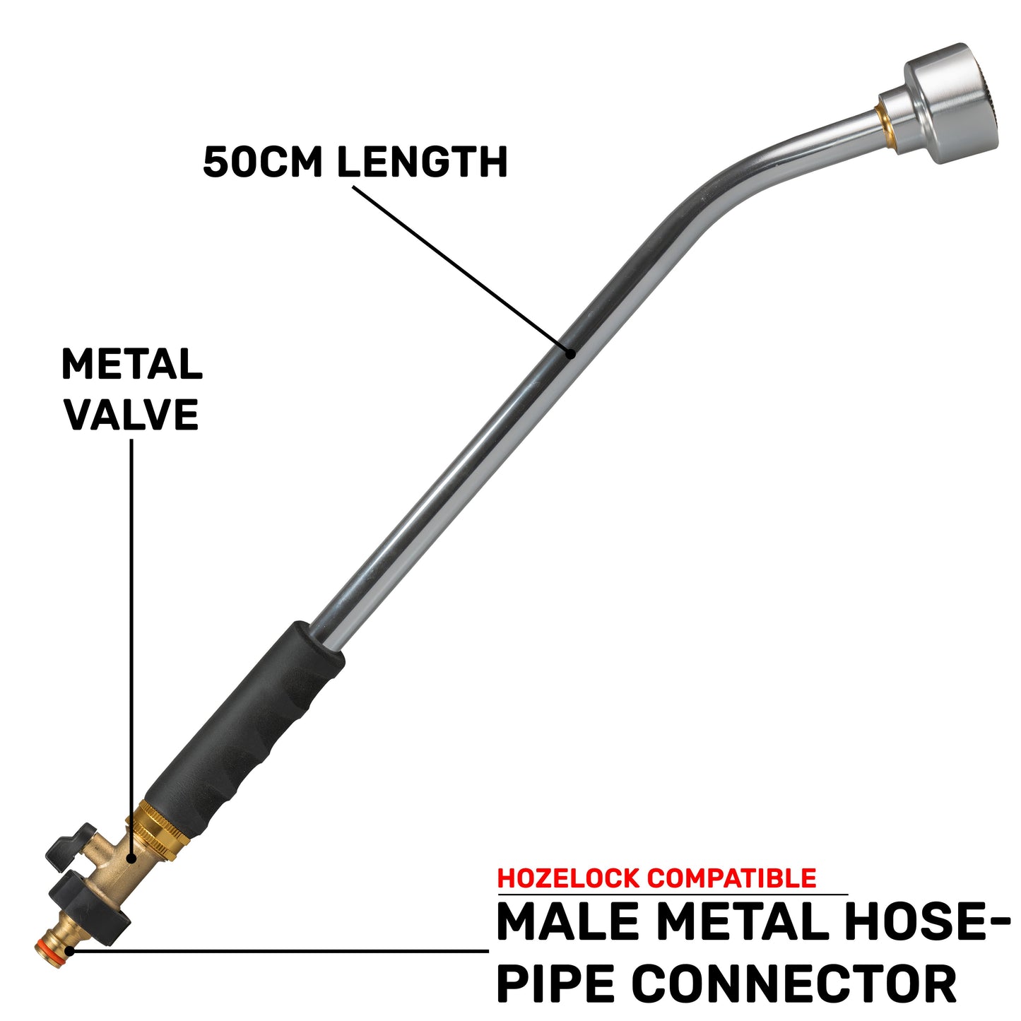 AP Supplies 50cm Garden Watering Lance with Brass Valve and Quick Connect Male