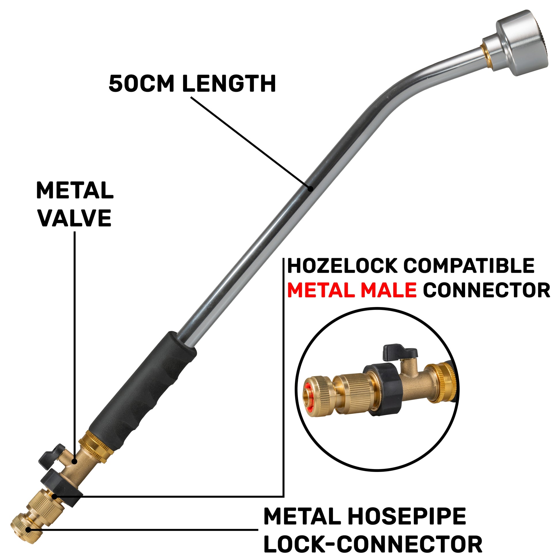 AP Supplies 50cm Garden Watering Lance with Brass Valve and Quick Connect Hose Connector
