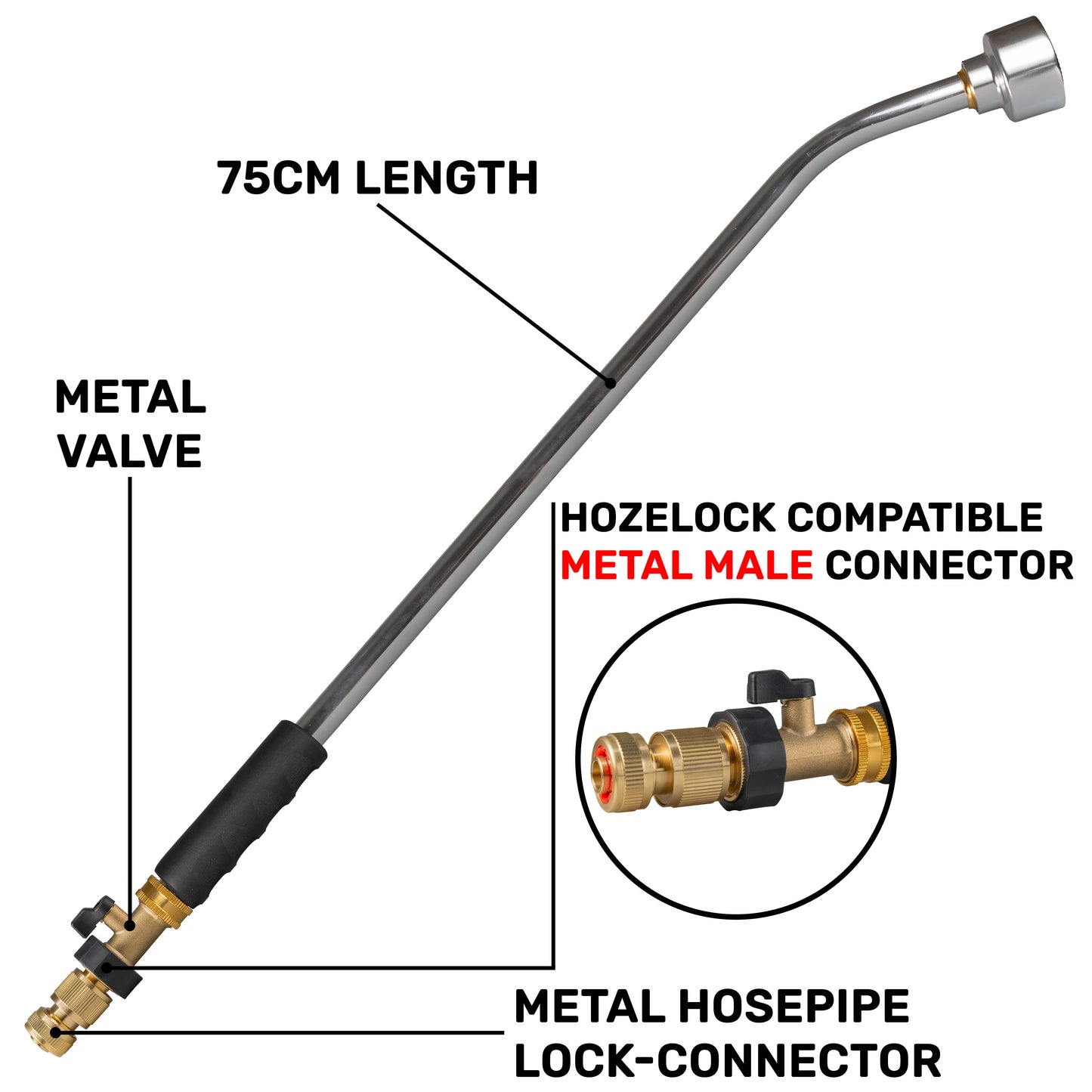 AP Supplies 75cm Garden Watering Lance with Brass Valve and Quick Connect Hose Connector