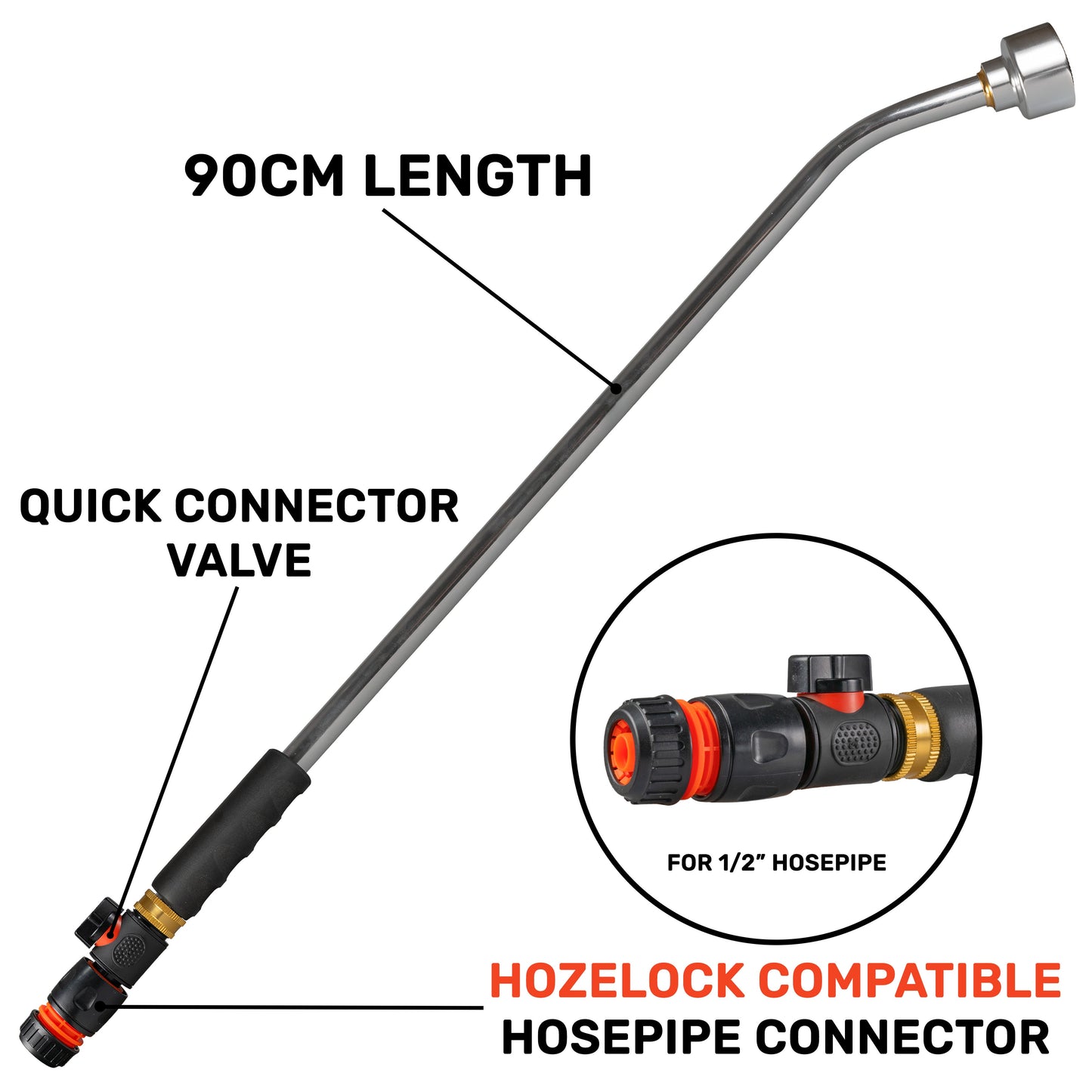 AP Supplies 90cm Garden Watering Lance with Quick Connect Valve (Black) and Hose Connector
