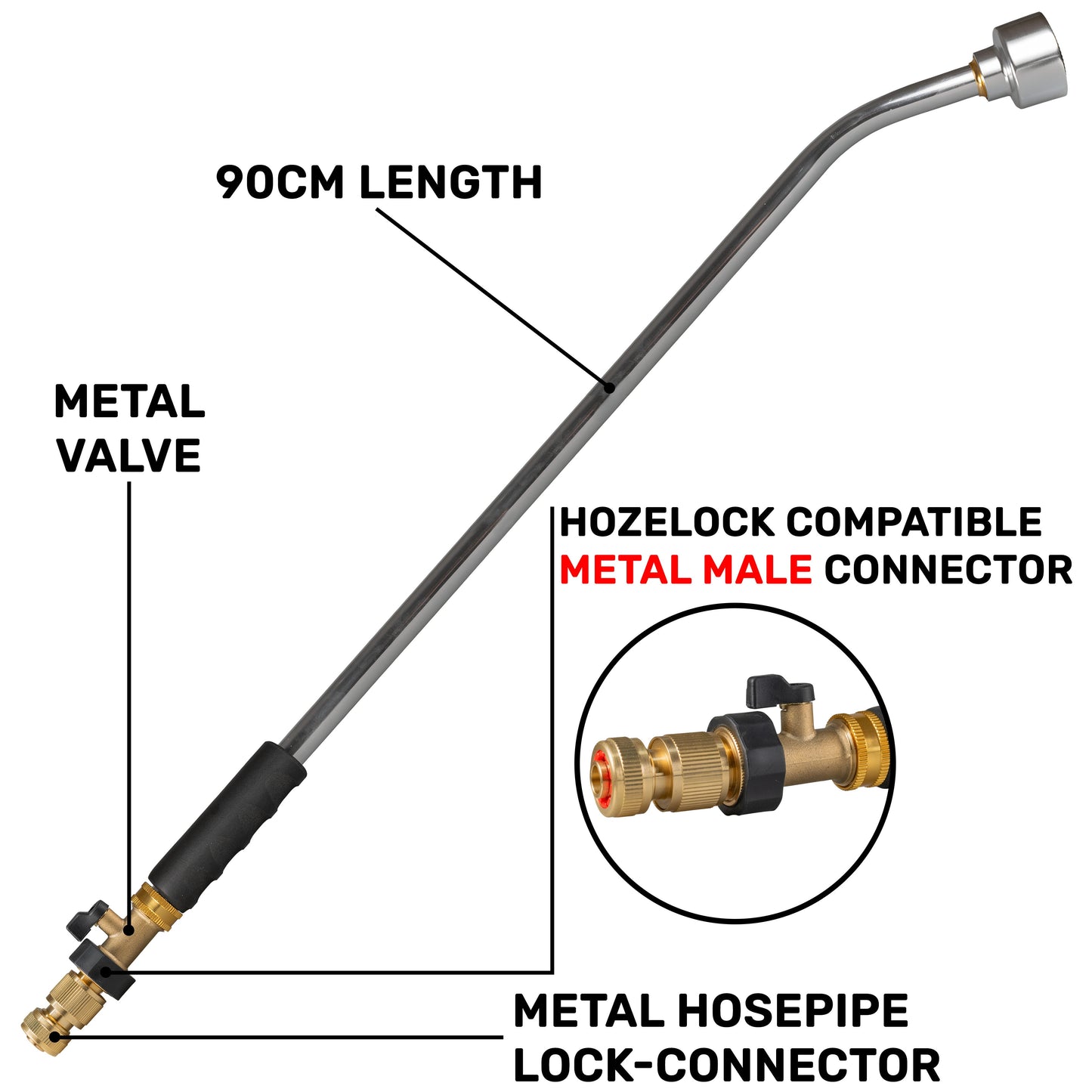 AP Supplies 90cm Garden Watering Lance with Brass Valve and Quick Connect Hose Connector
