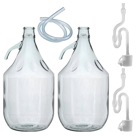 Glass Demijohn 5L 2 Pack Plain With Airlock, Bung and Tube Home and Garden Use