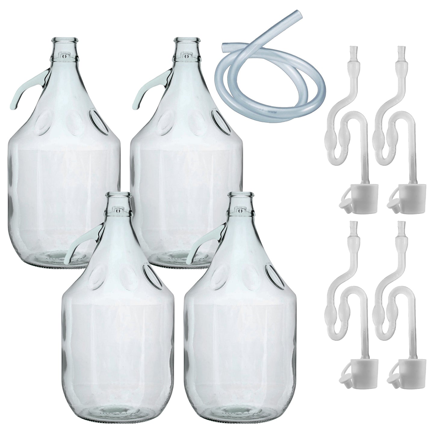 Glass Demijohn 5L 4 Pack Plain With Airlock, Bung and Tube Home and Garden Use