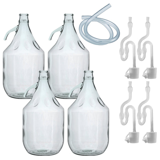 Glass Demijohn 5L 4 Pack Plain With Airlock, Bung and Tube Home and Garden Use