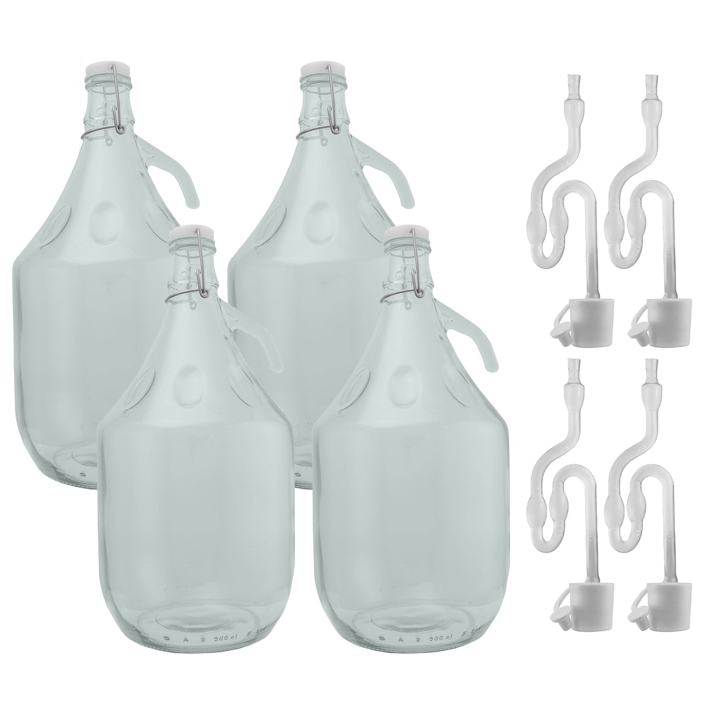 Glass Demijohn 5L 4 Pack Swing Top Cap, Airlock and Bung for Home and Garden Use
