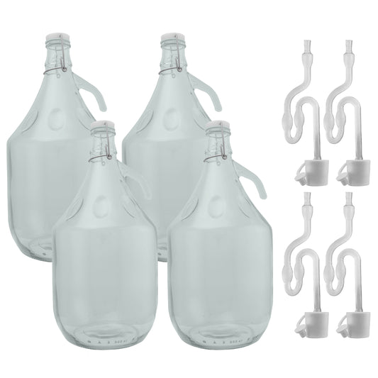 Glass Demijohn 5L 4 Pack Swing Top Cap, Airlock and Bung for Home and Garden Use