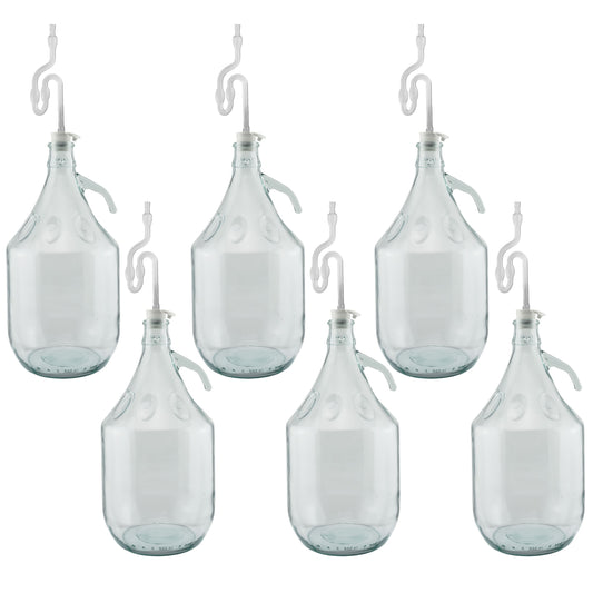 Glass Demijohn 5L 6 Pack Plain With Airlock and Bung for DIY Workshop Accessory