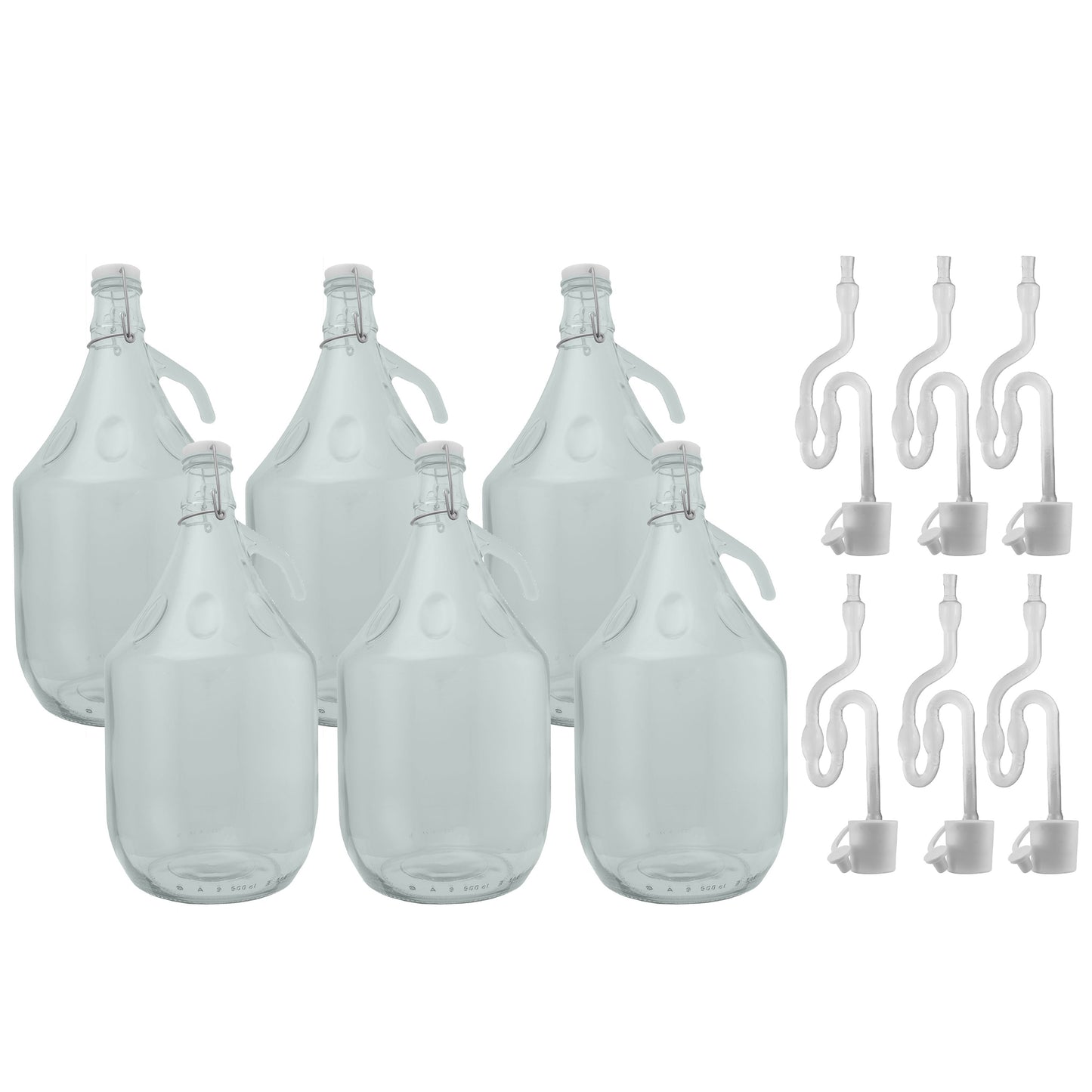 Glass Demijohn 5L 6 Pack Swing Top Cap, Airlock and Bung for Home and Garden Use