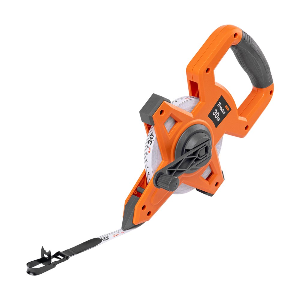 AP Supplies Fibreglass Coiled Tape Measure with Handle, 15mm Wide, Black/Orange (30m-100m) - 50 metres