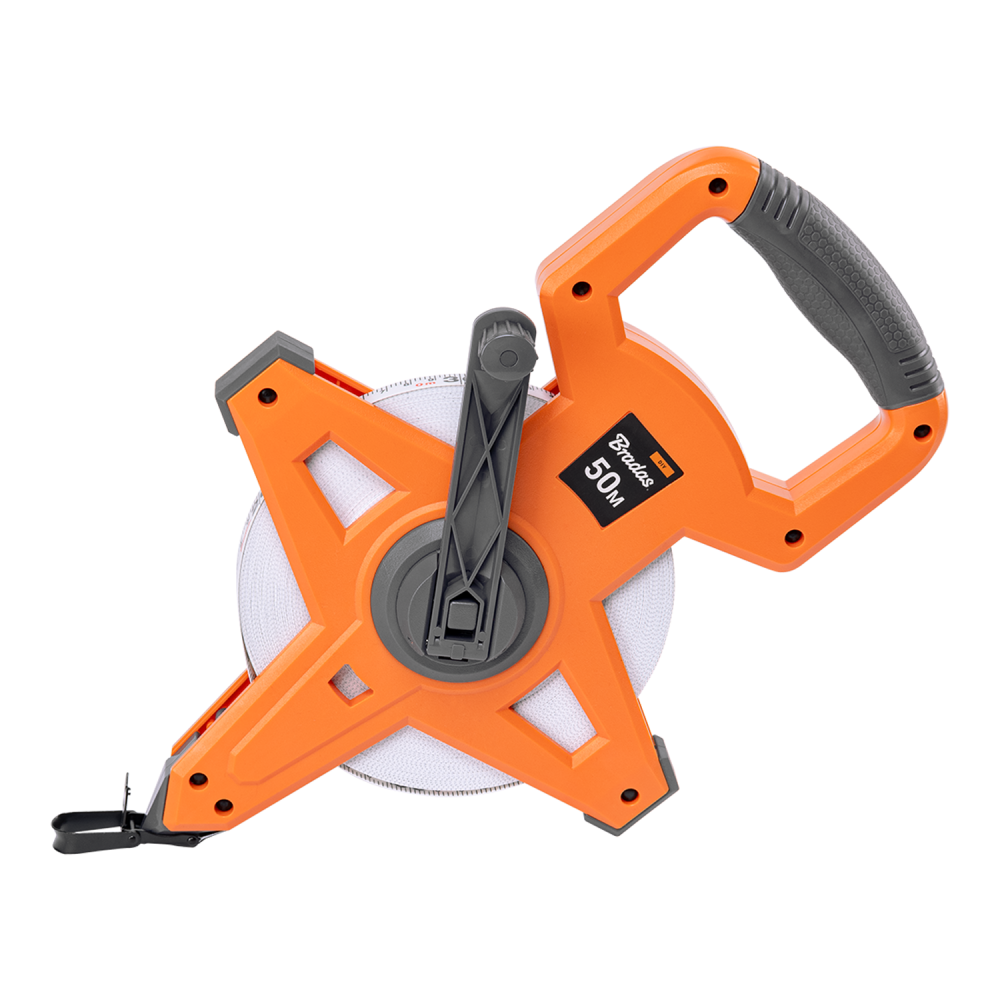 AP Supplies Fibreglass Coiled Tape Measure with Handle, 15mm Wide, Black/Orange (30m-100m)