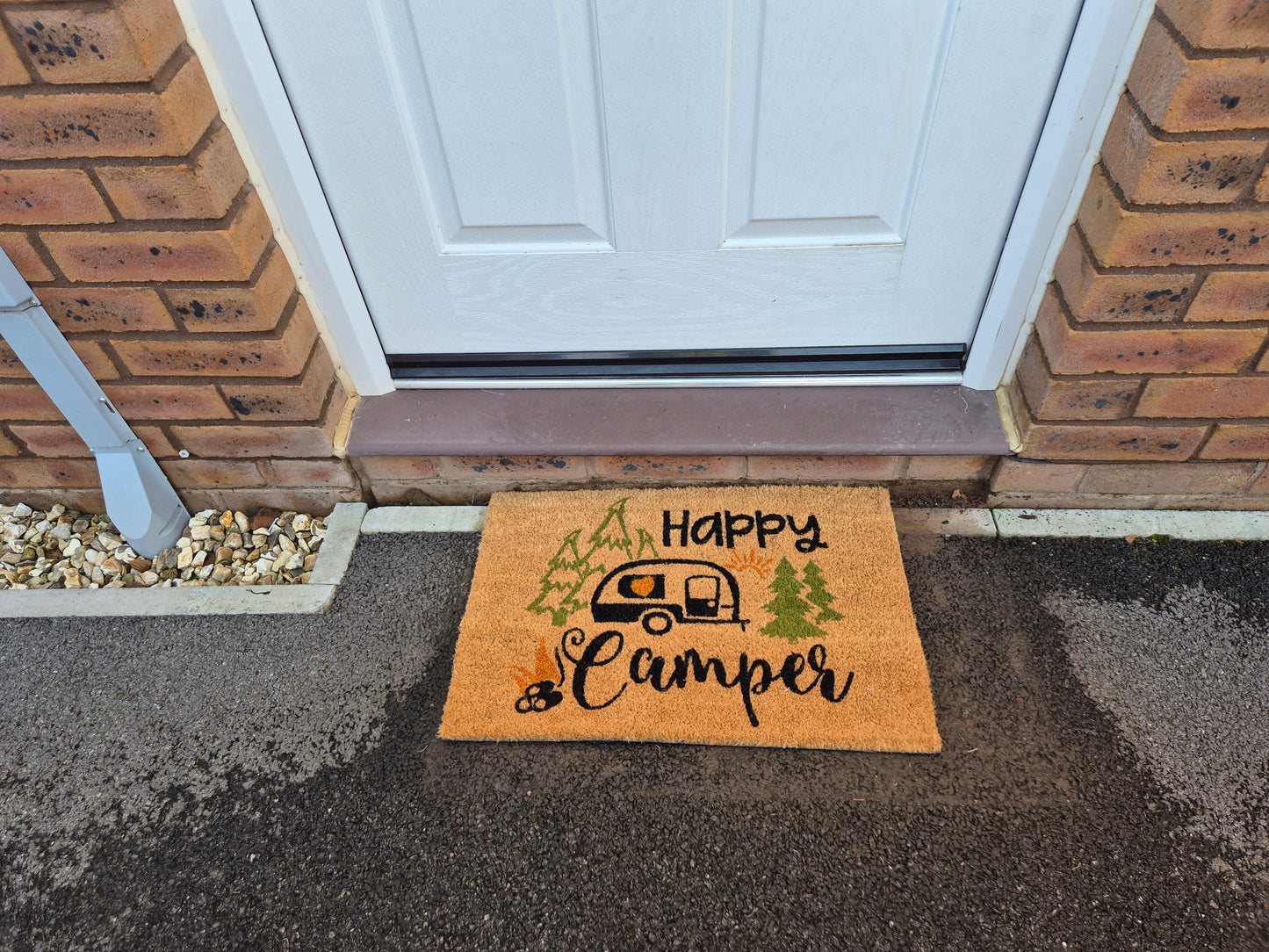 Doormat 60cm x 40cm - 'Happy Camper' - Absorbent Coir Mat for Indoor Outdoor
