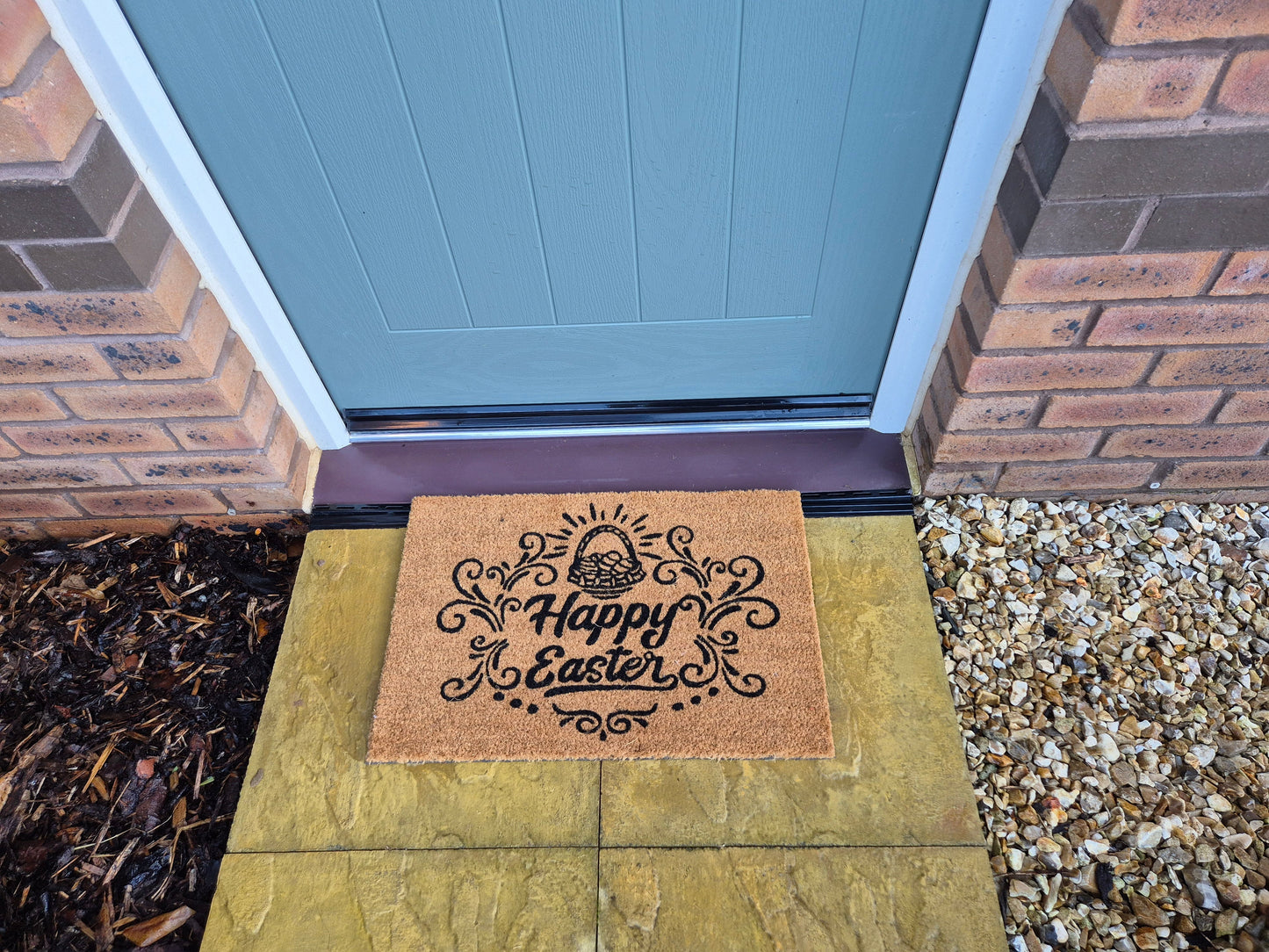 Doormat 60cm x 40cm - 'Happy Easter' - Absorbent Coir Mat for Indoor Outdoor