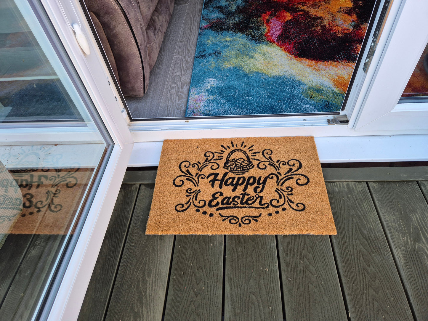 Doormat 60cm x 40cm - 'Happy Easter' - Absorbent Coir Mat for Indoor Outdoor
