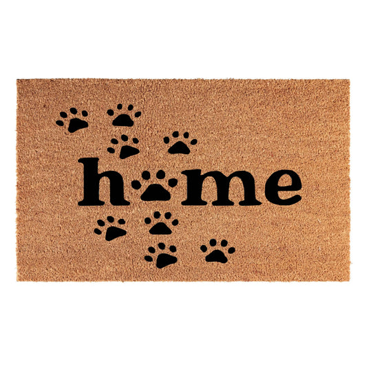 Doormat 60cm x 40cm - 'Home' (Paws) - Absorbent Coir Mat for Indoor Outdoor