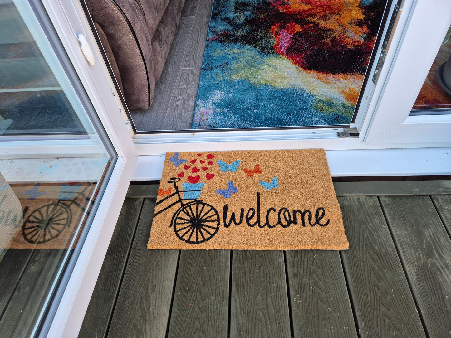 Doormat 60cm x 40cm - 'Welcome' (Bike) - Absorbent Coir Mat for Indoor Outdoor