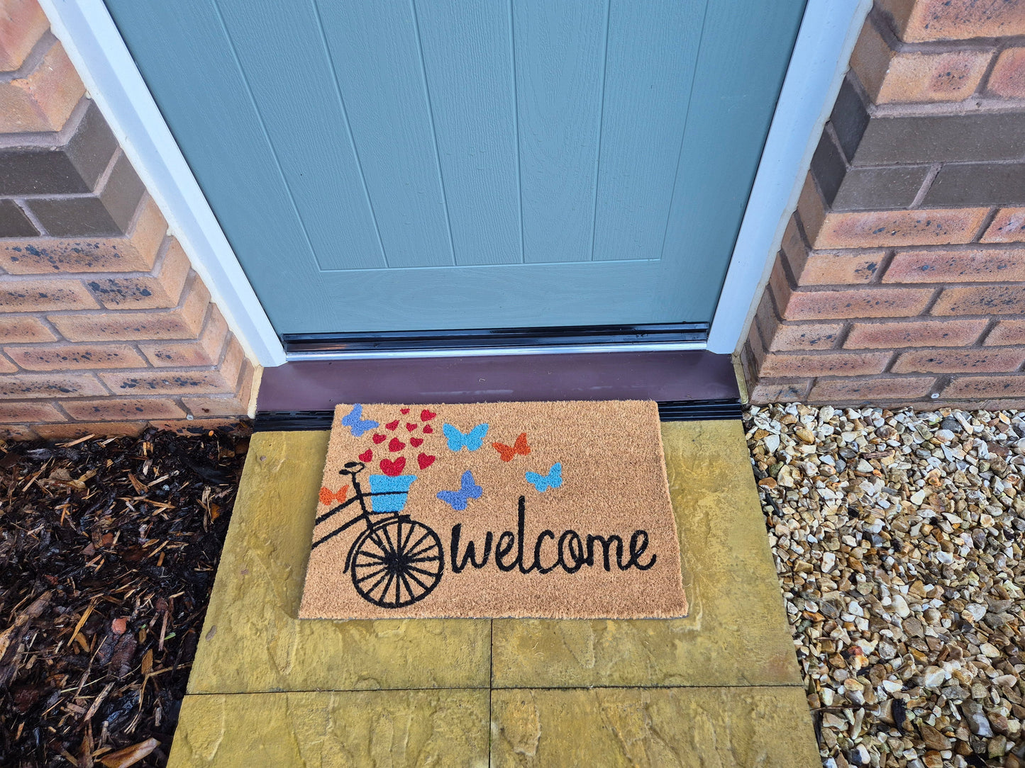 Doormat 60cm x 40cm - 'Welcome' (Bike) - Absorbent Coir Mat for Indoor Outdoor